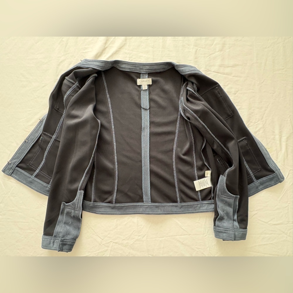 NWOT-Carmen Marc Valvo Faux Suede Women's Slate Blue Pocket Jacket - Picture 10 of 13